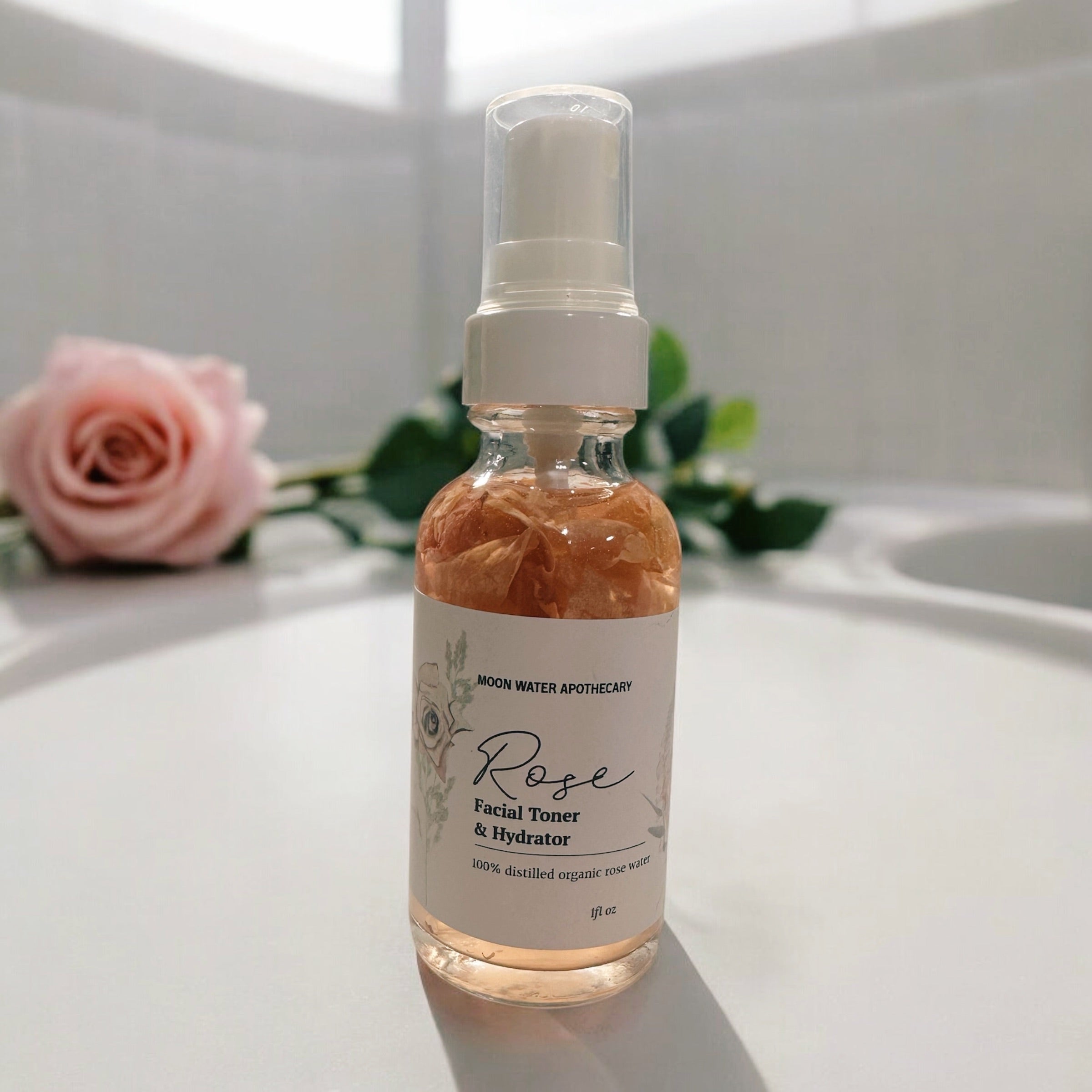 Handcrafted Rose Water Facial Toner, ALL Skin Types -- Organic Soothing, Hydrating Skin Care