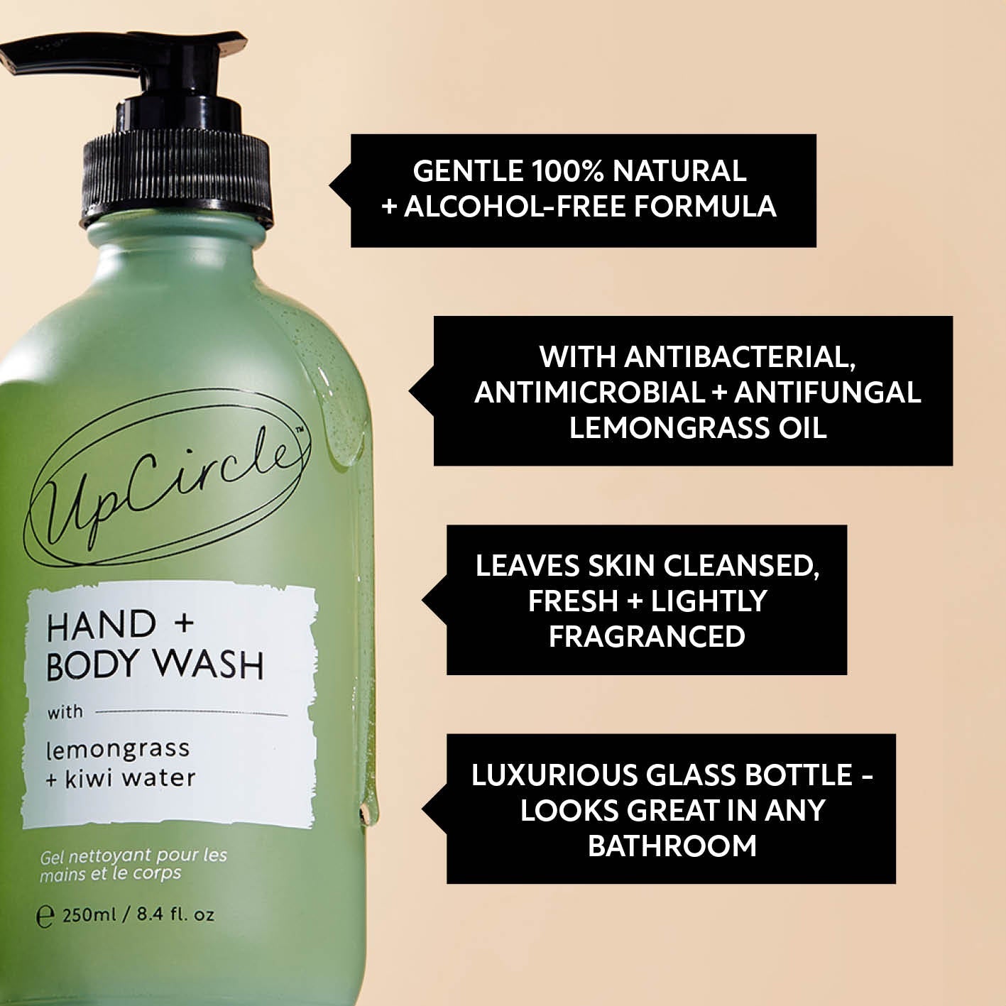 Natural Hand + Body Wash with Lemongrass - Travel Size