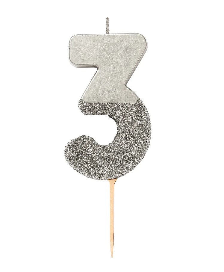 # 3 - Silver Glitter Birthday Candle