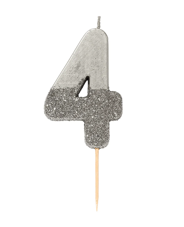 # 4 - Silver Glitter Birthday Candle