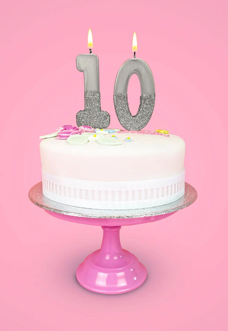 # 0 - Silver Glitter Birthday Candle