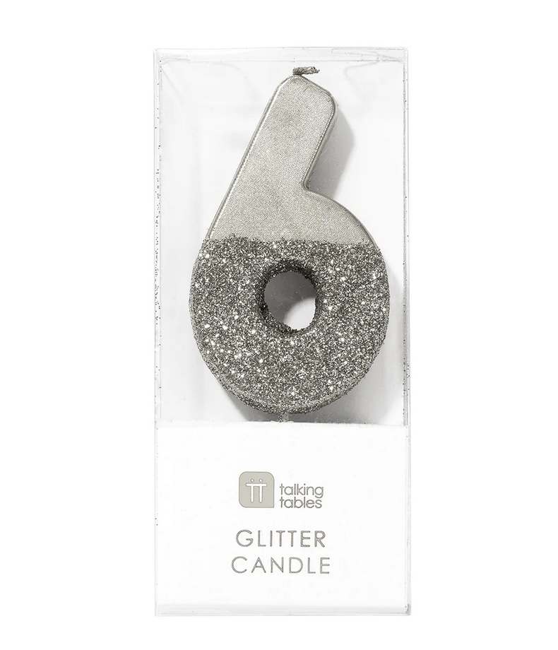 # 6 - Silver Glitter Birthday Candle