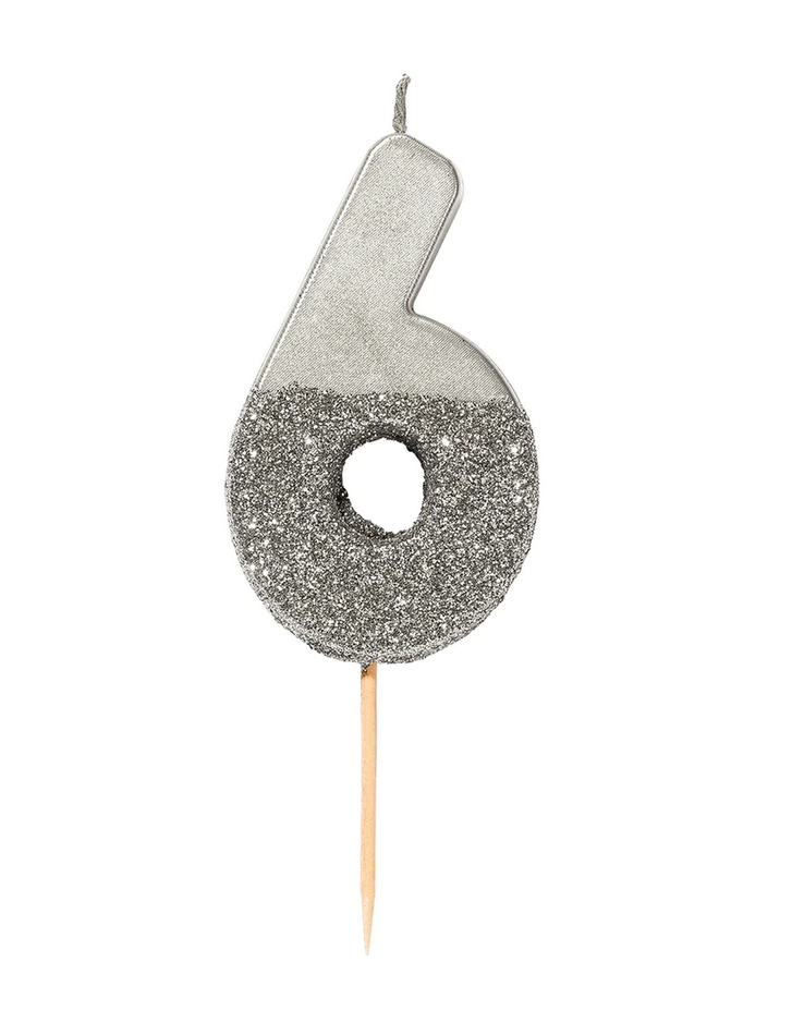 # 6 - Silver Glitter Birthday Candle