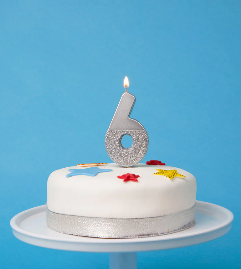 # 6 - Silver Glitter Birthday Candle