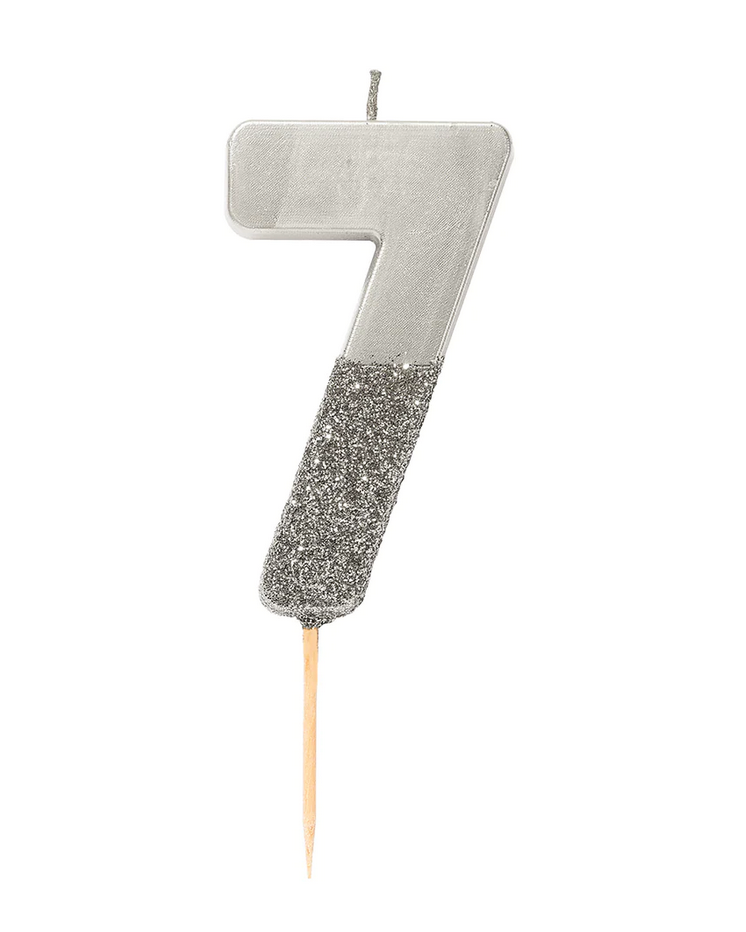 # 7 - Silver Glitter Birthday Candle