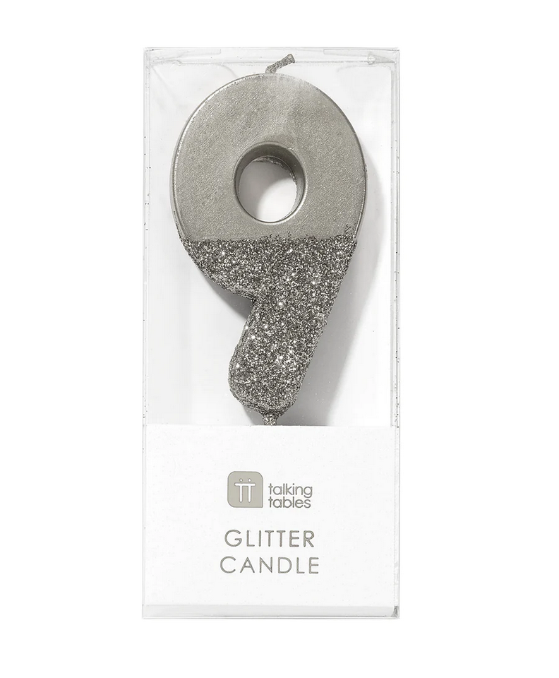 # 9 - Silver Glitter Birthday Candle