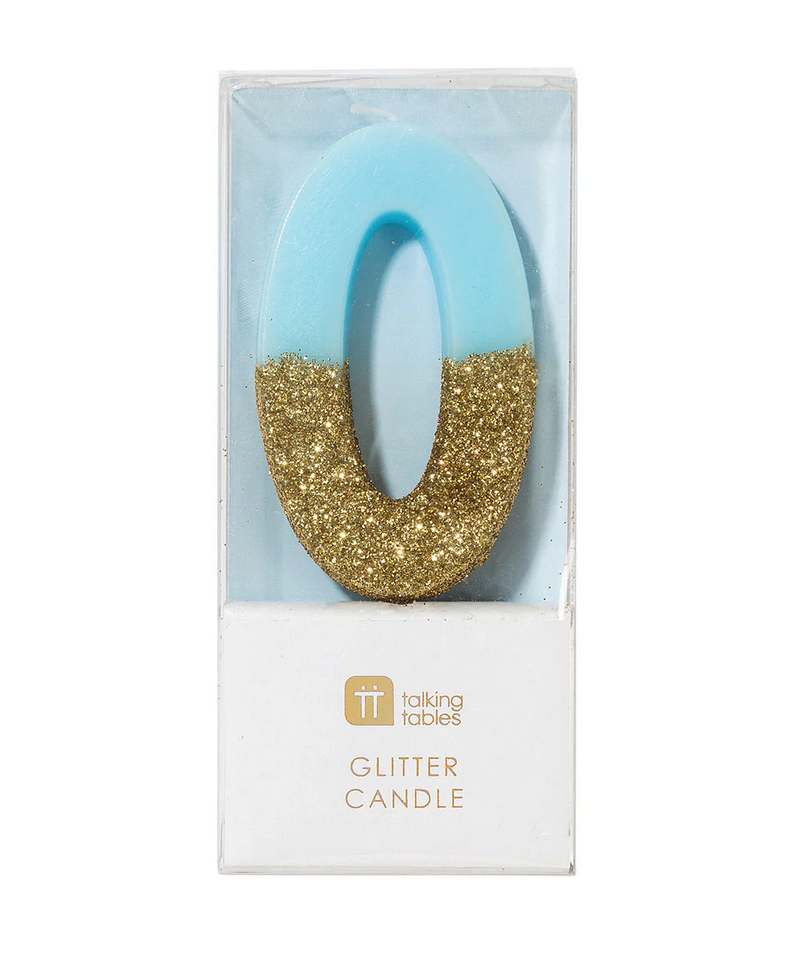 # 0 - Blue + Gold Glitter Birthday Candle