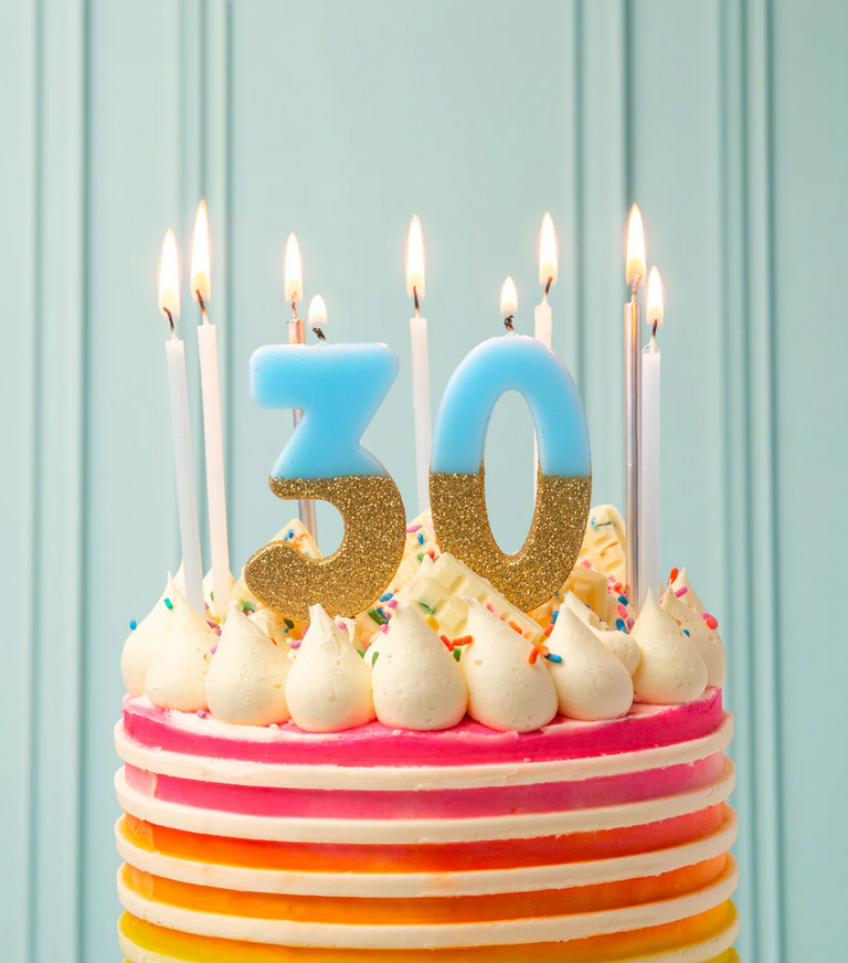 # 0 - Blue + Gold Glitter Birthday Candle