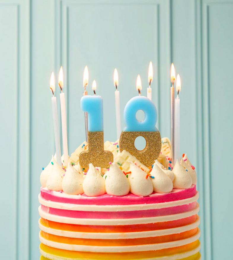 # 1 - Blue + Gold Glitter Birthday Candle