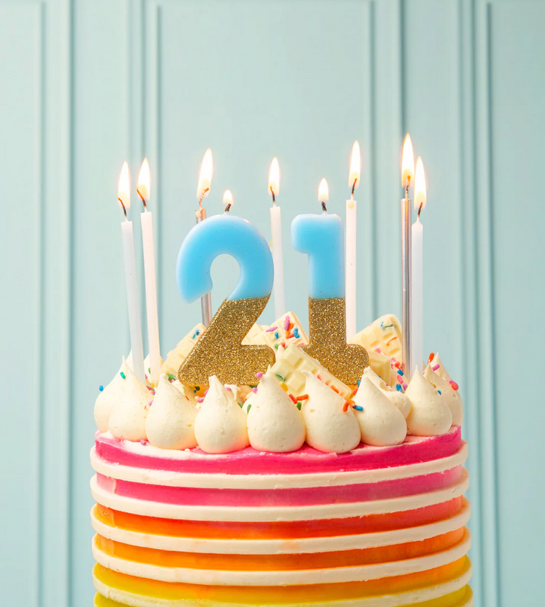 # 2 - Blue + Gold Glitter Birthday Candle