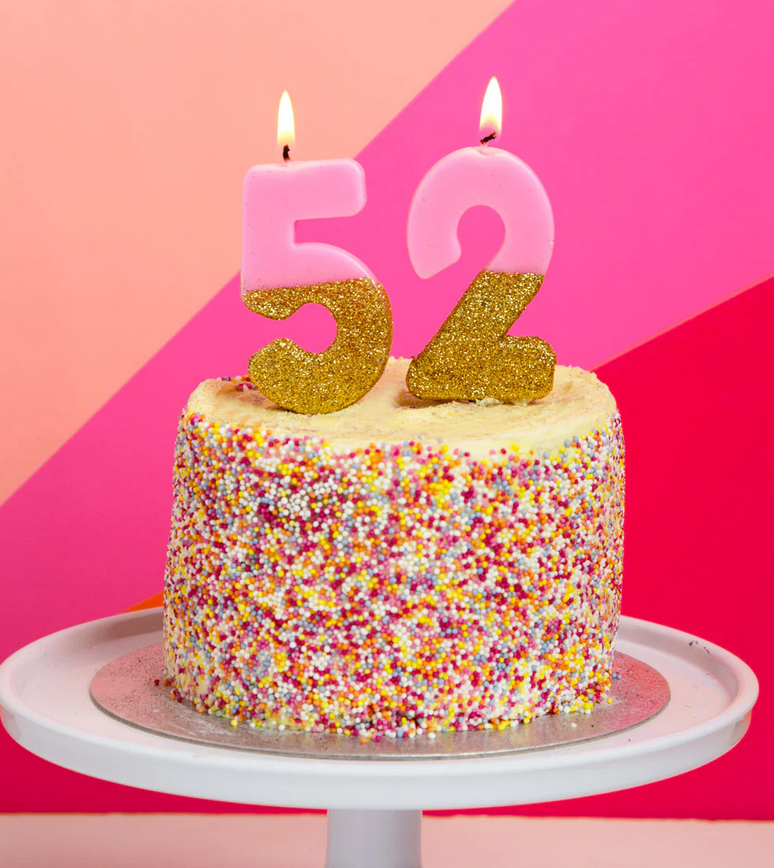 # 2 - Pink + Gold Glitter Birthday Candle