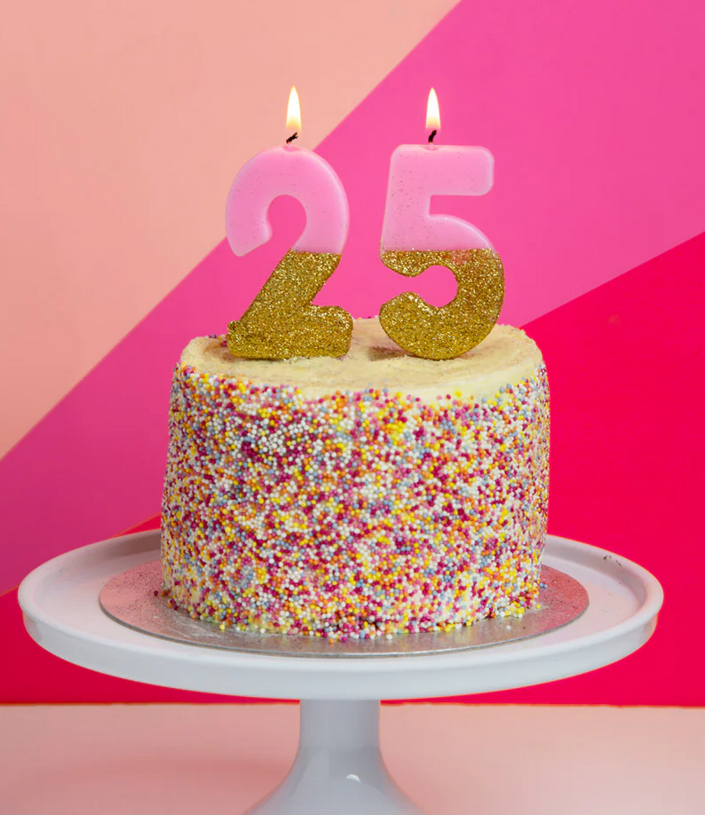 # 2 - Pink + Gold Glitter Birthday Candle