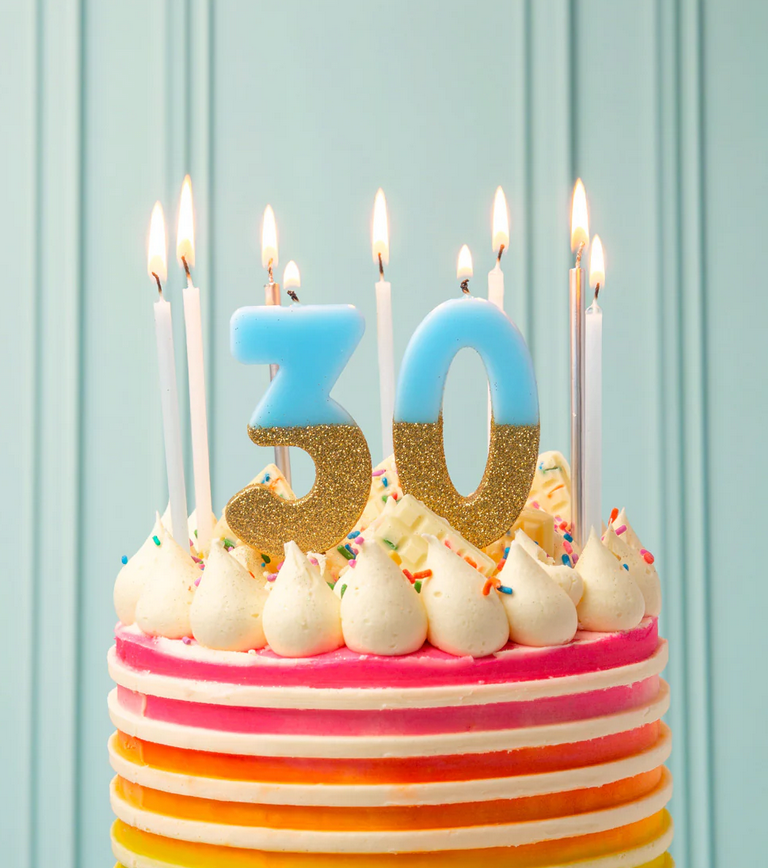 # 3 - Blue + Gold Glitter Birthday Candle