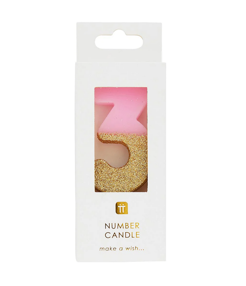 # 3 - Pink + Gold Glitter Birthday Candle