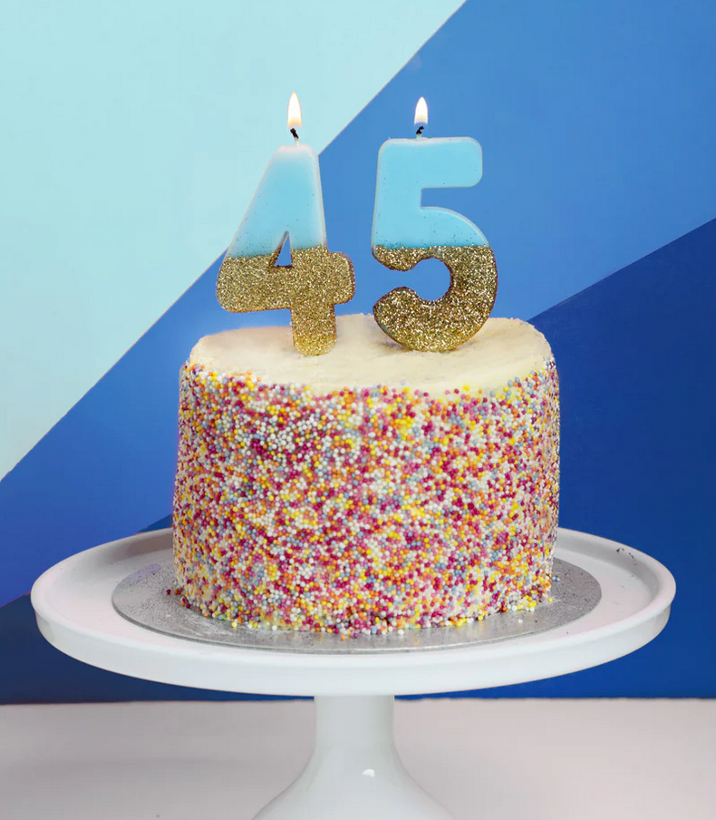 # 4 - Blue + Gold Glitter Birthday Candle
