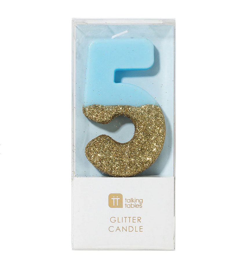 # 5 - Blue + Gold Glitter Birthday Candle