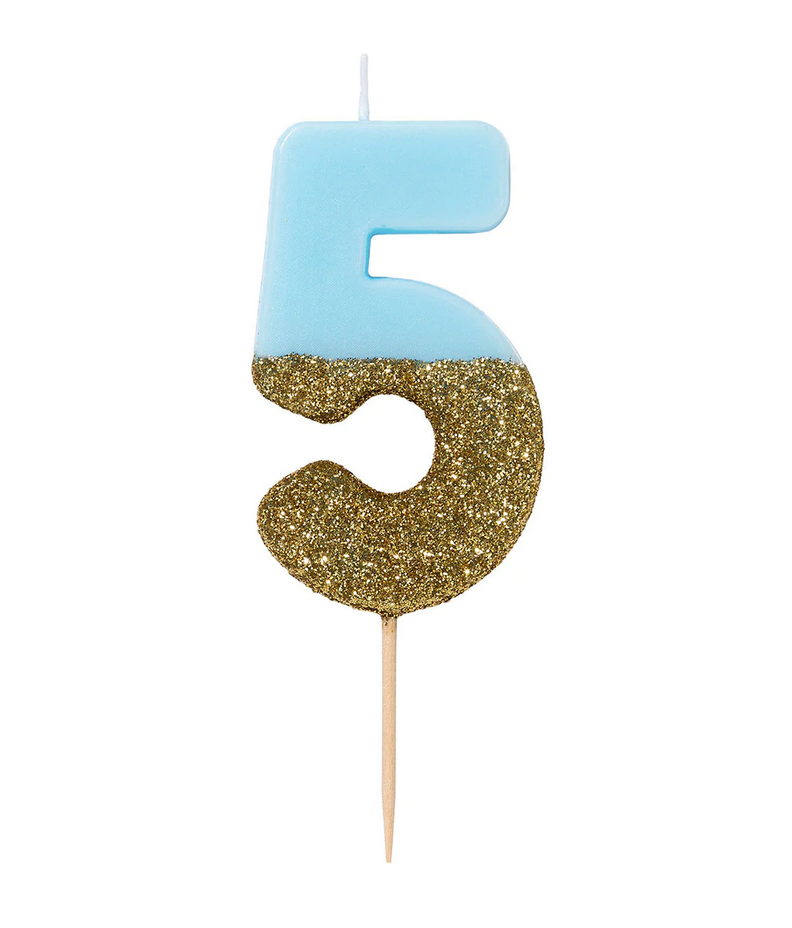 # 5 - Blue + Gold Glitter Birthday Candle