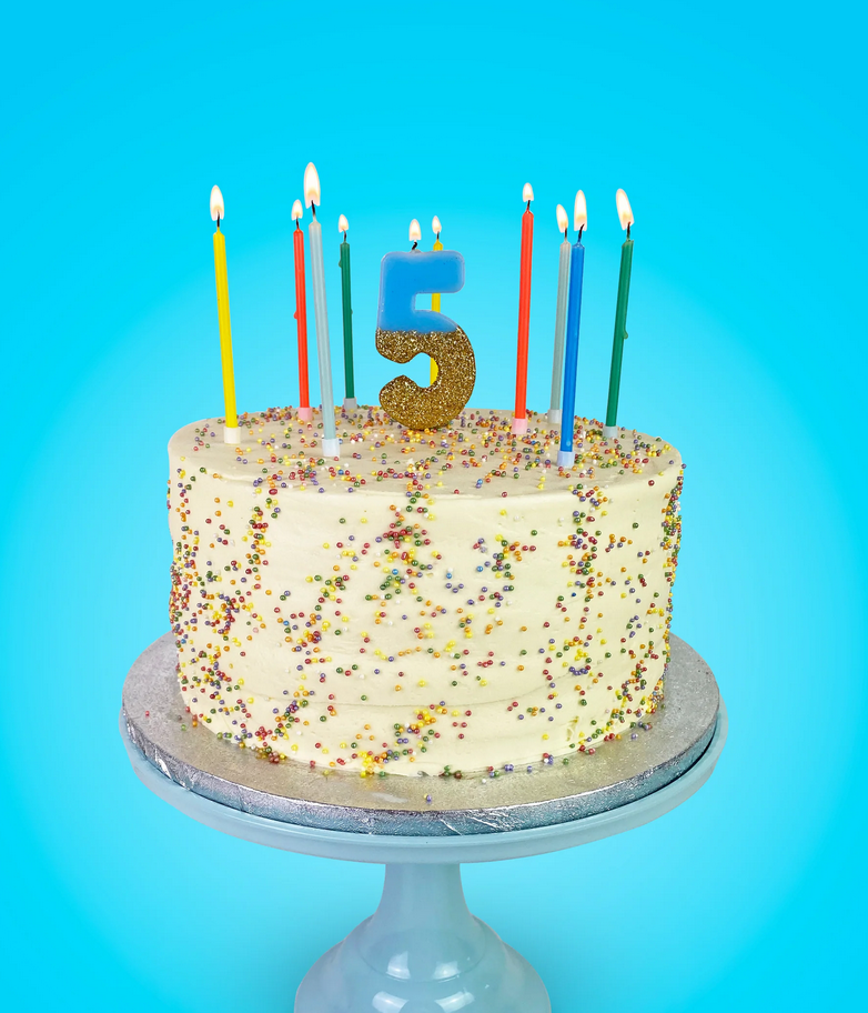 # 5 - Blue + Gold Glitter Birthday Candle