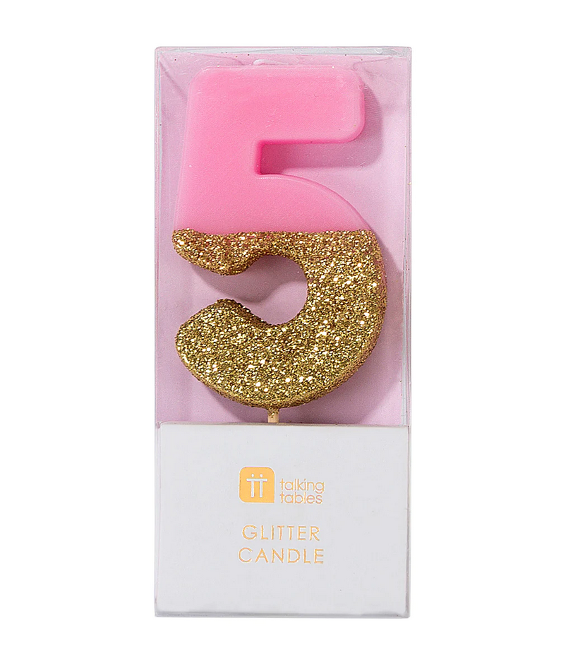 # 5 - Pink + Gold Glitter Birthday Candle