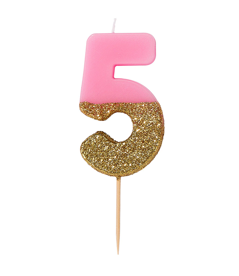 # 5 - Pink + Gold Glitter Birthday Candle