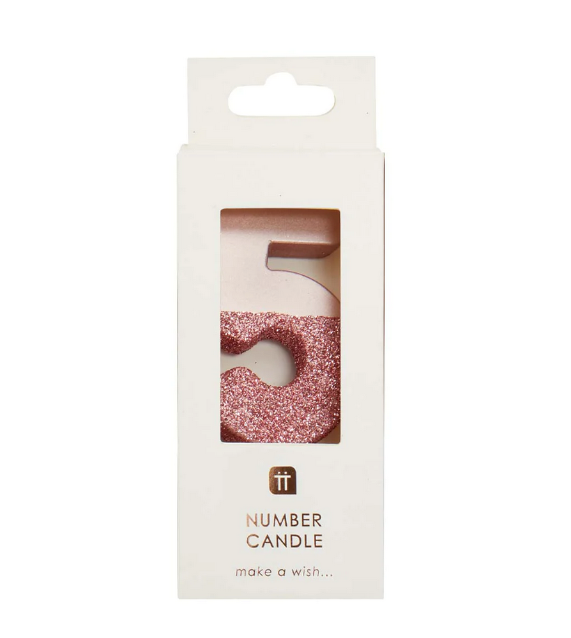 # 5 - Rose Gold Glitter Birthday Candle