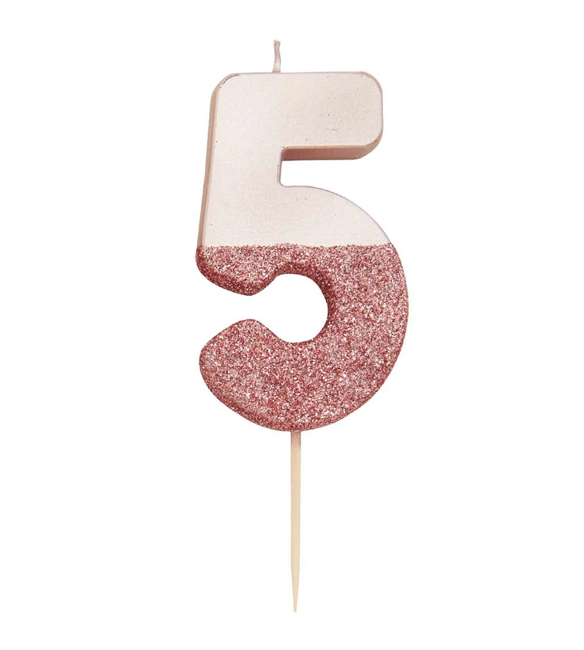# 5 - Rose Gold Glitter Birthday Candle