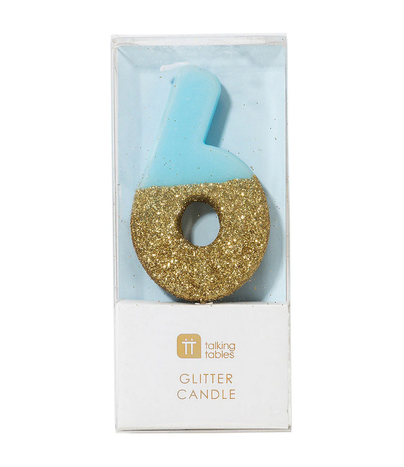 # 6 - Blue + Gold Glitter Birthday Candle