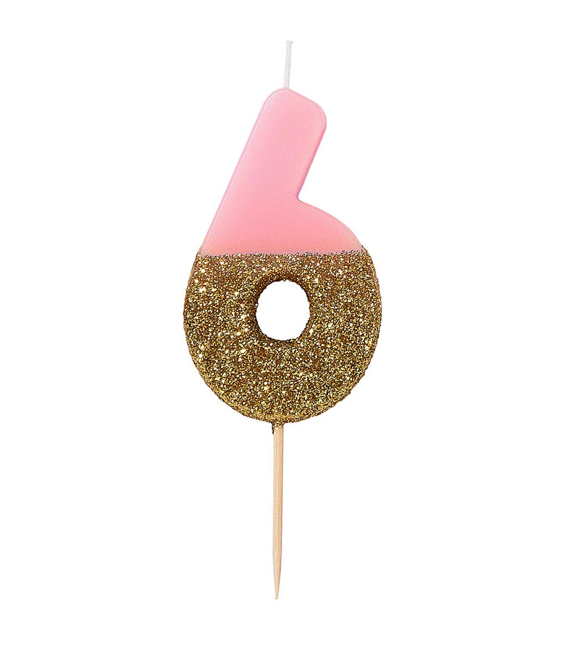 # 6 - Pink + Gold Glitter Birthday Candle