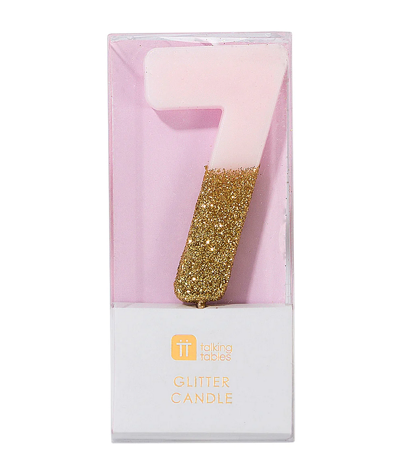 # 7 - Pink + Gold Glitter Birthday Candle