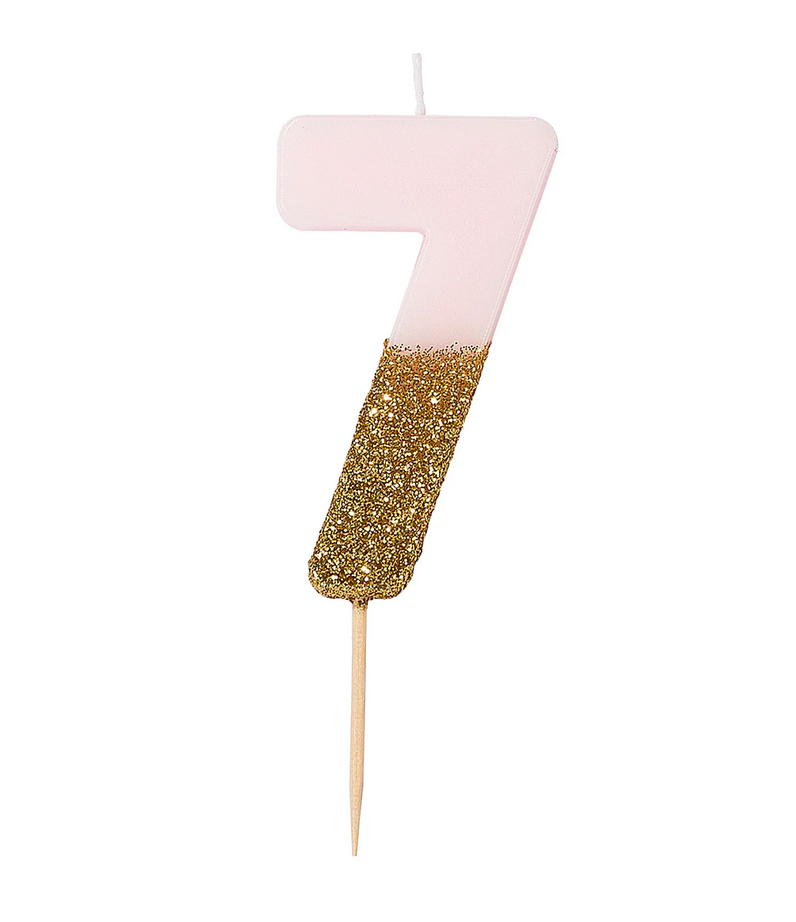 # 7 - Pink + Gold Glitter Birthday Candle