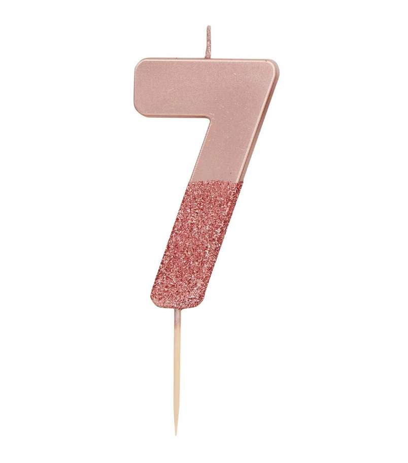 # 7 - Rose Gold Glitter Birthday Candle