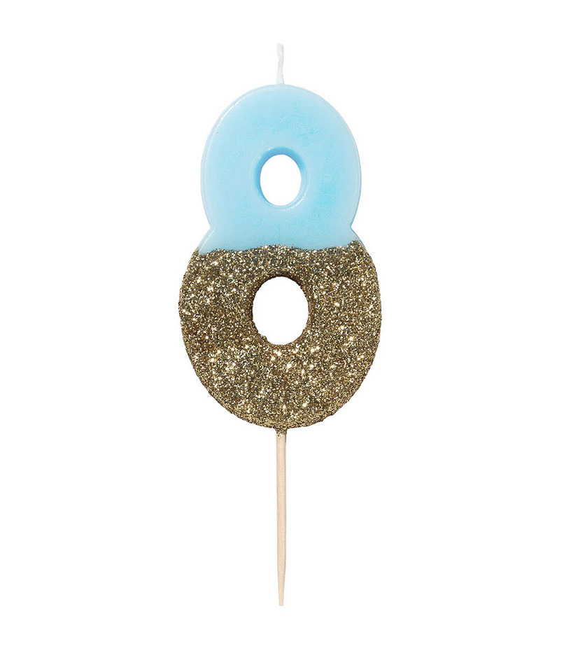 # 8 - Blue + Gold Glitter Birthday Candle