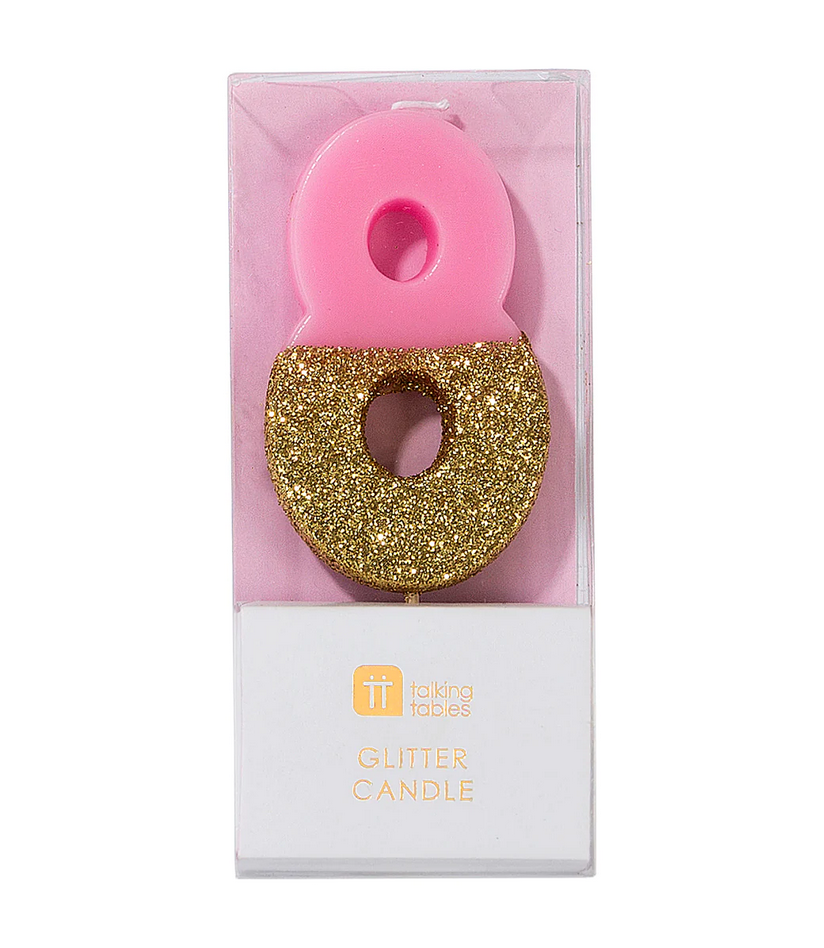 # 8 - Pink + Gold Glitter Birthday Candle