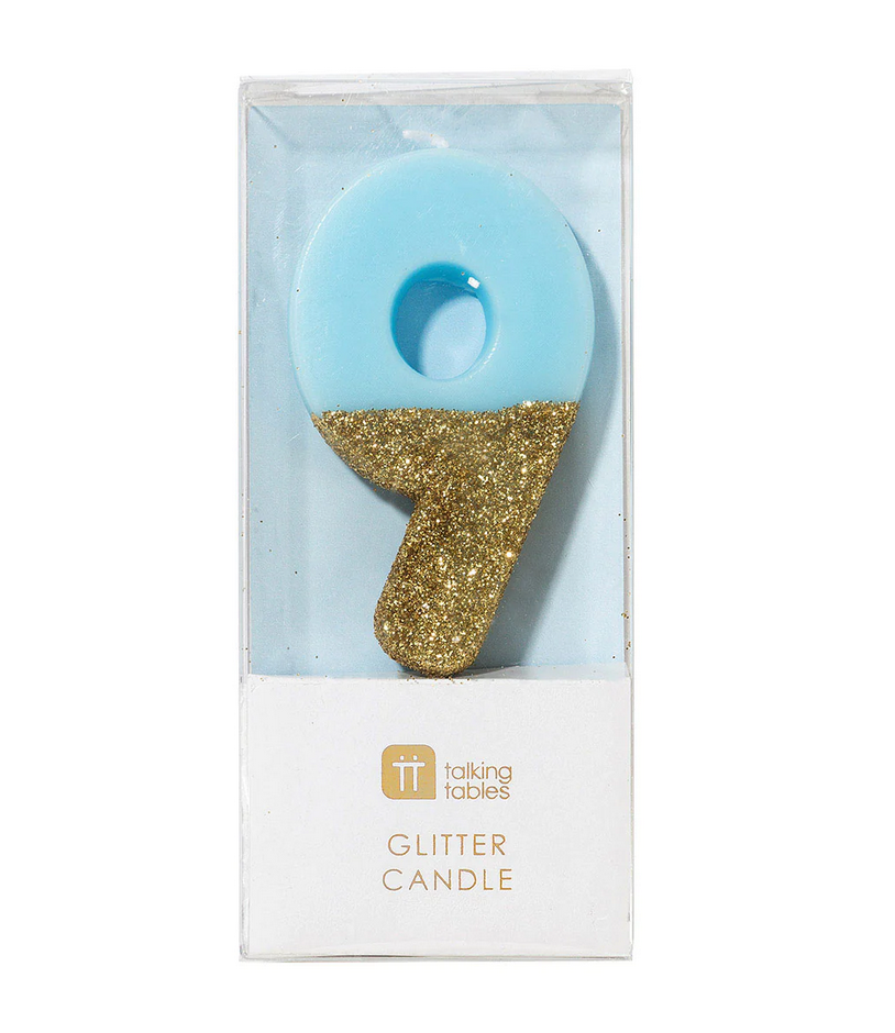 # 9 - Blue + Gold Glitter Birthday Candle