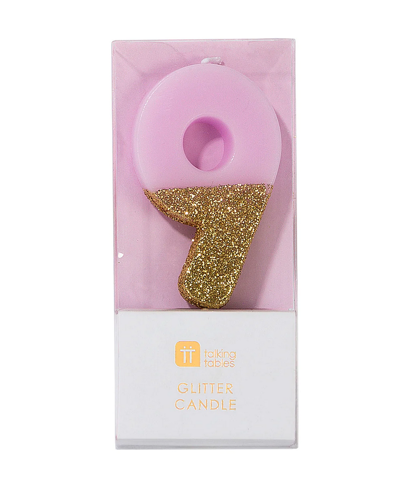 # 9 - Pink + Gold Glitter Birthday Candle