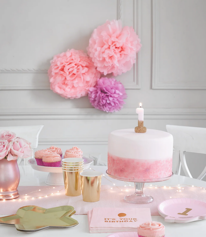 # 9 - Pink + Gold Glitter Birthday Candle