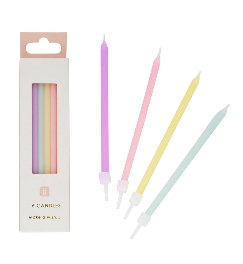 Rainbow Pastel Birthday Candles - 16 Pack