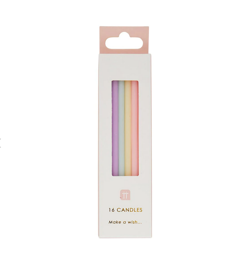 Rainbow Pastel Birthday Candles - 16 Pack
