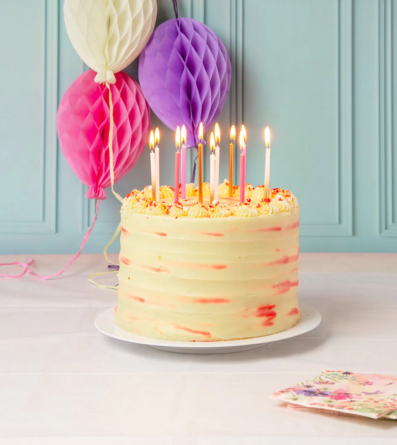 Tall Rose Pink + Gold Candles - 16 Pack