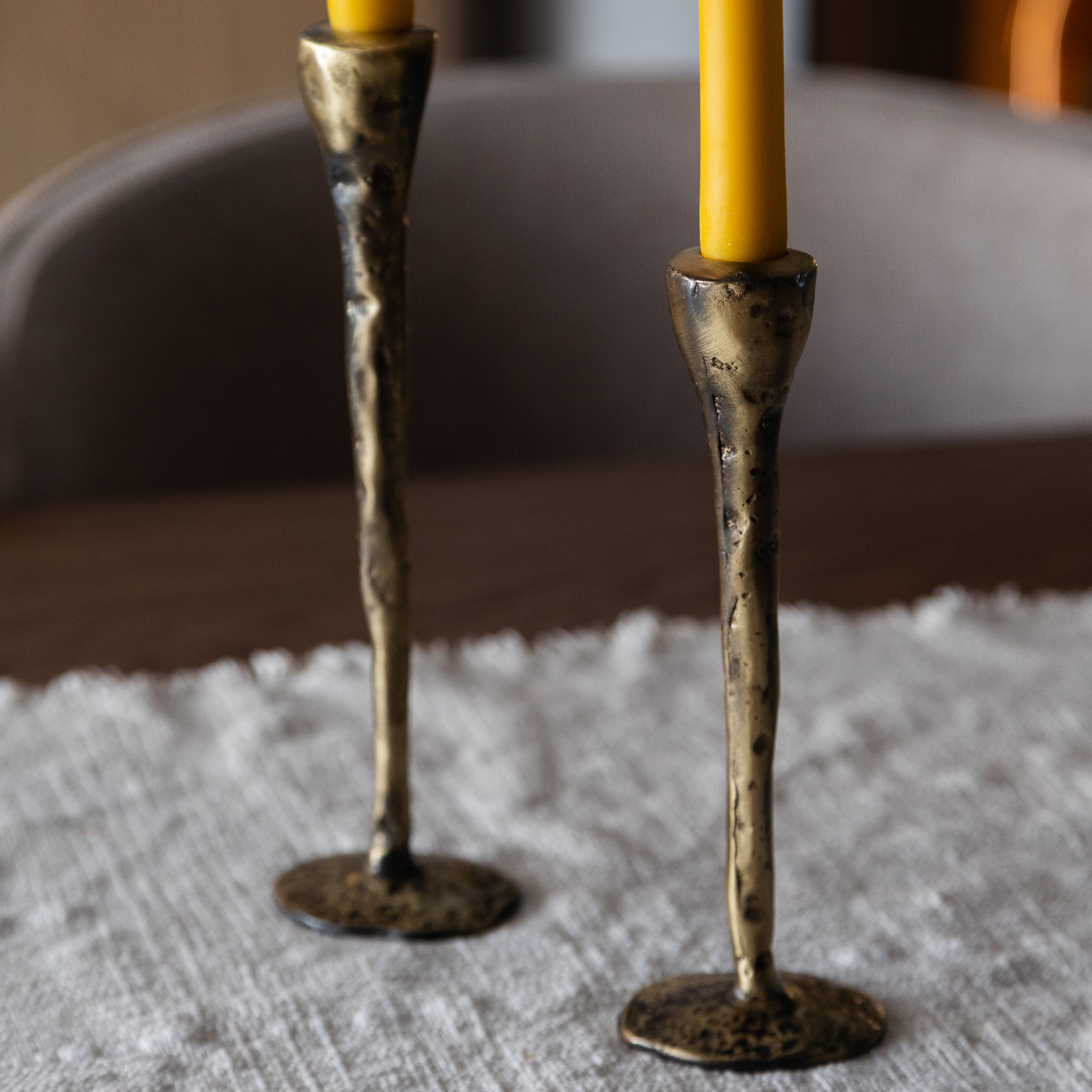 Antique Brass Large Candlesticks - Set of 3