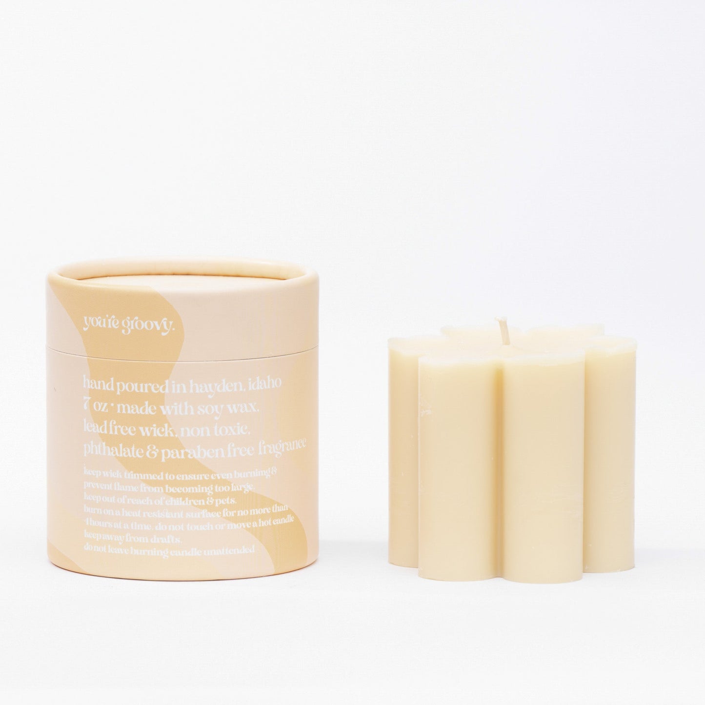 Cream Daisy Pillar Candle • Soy Candle