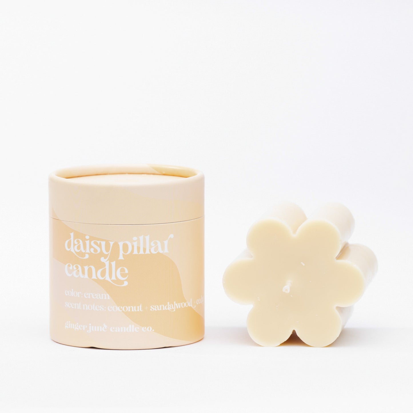 Cream Daisy Pillar Candle • Soy Candle