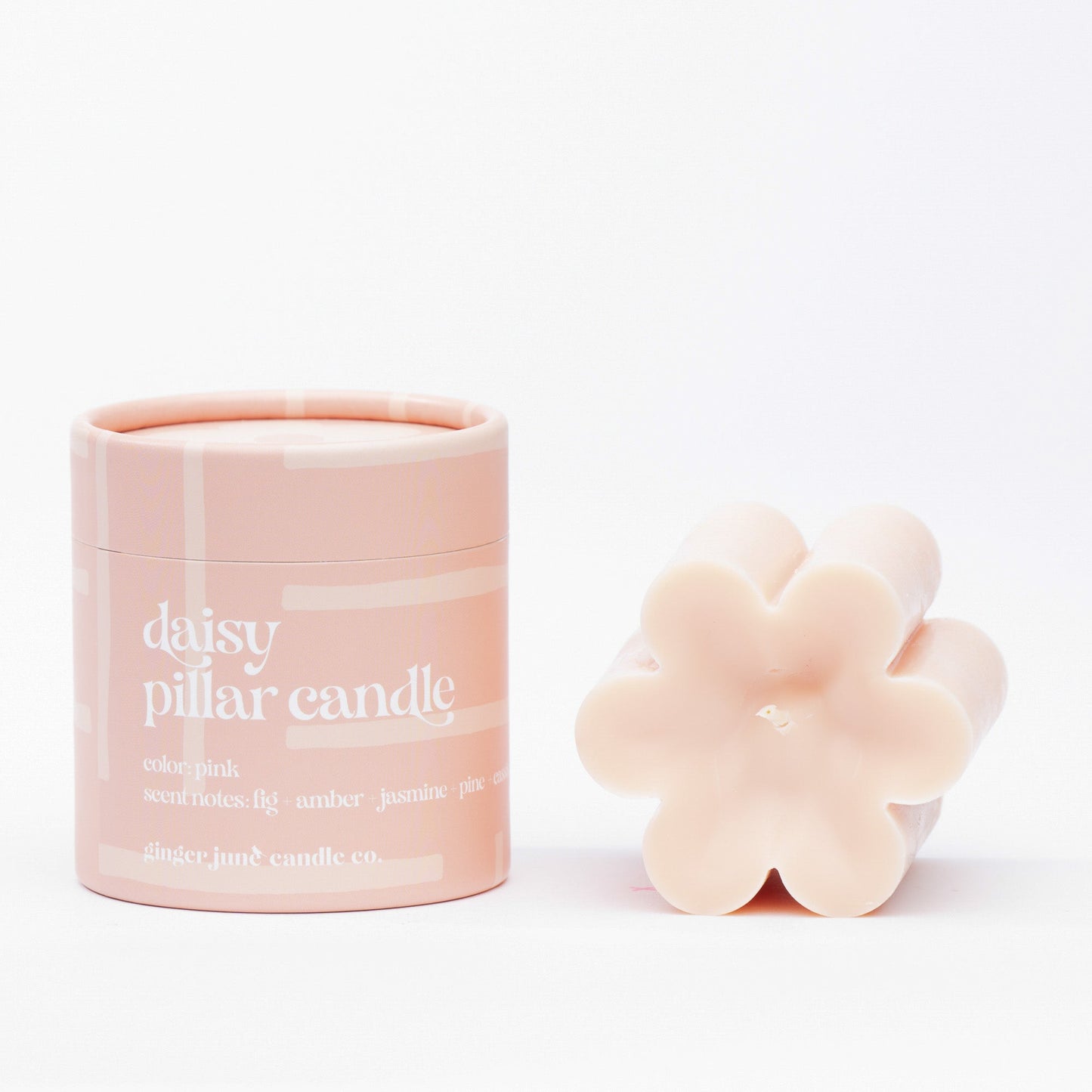 Pink Daisy Pillar Candle • Soy Candle