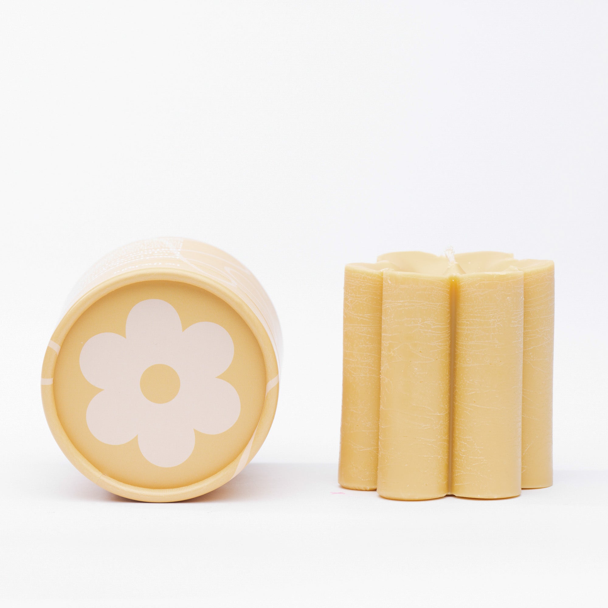 ochre daisy pillar candle • soy candle
