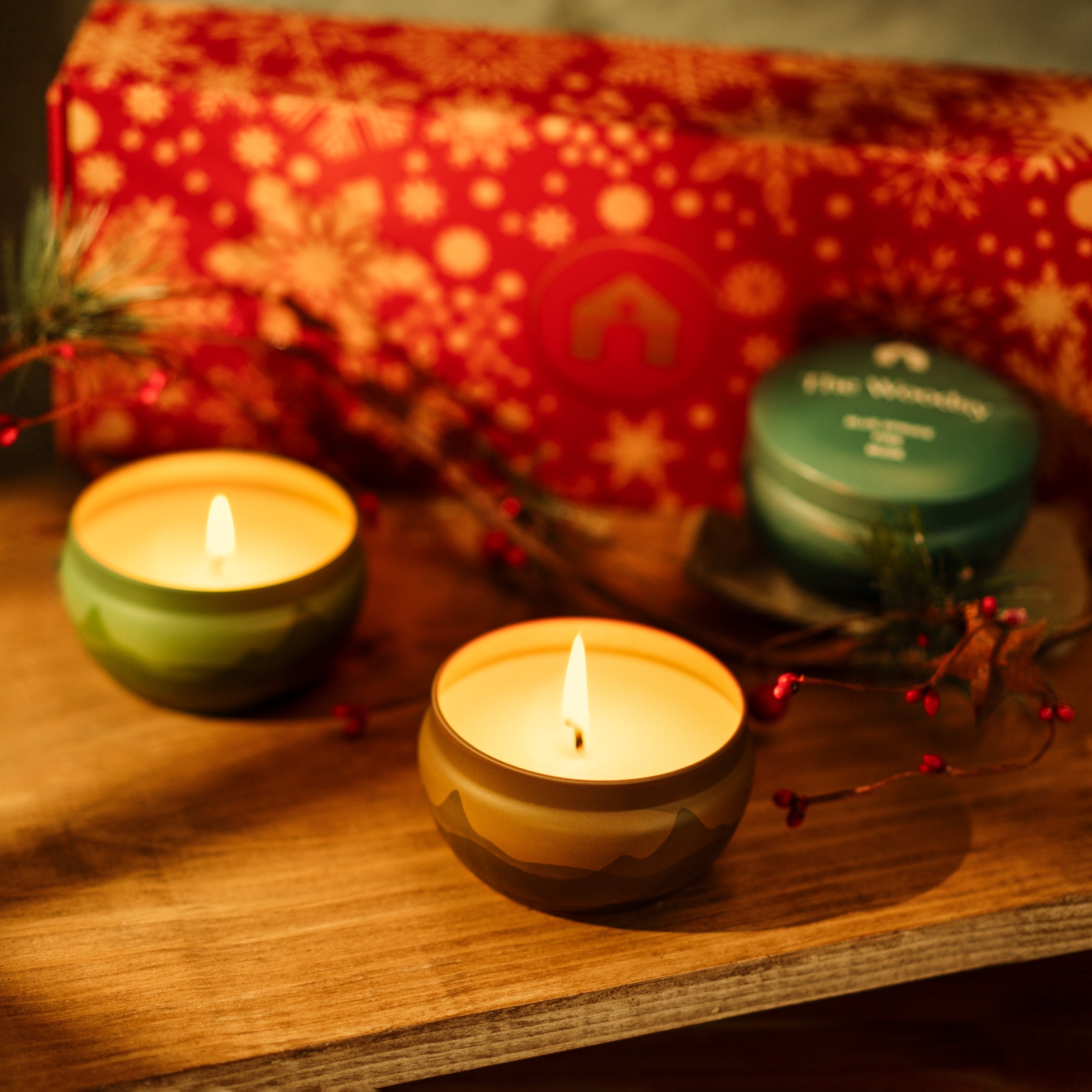 Scented Candle Gift Set - Three 8oz Aromática Coconut Wax Candle Tins - Pumpkin, Pine & Woodsy