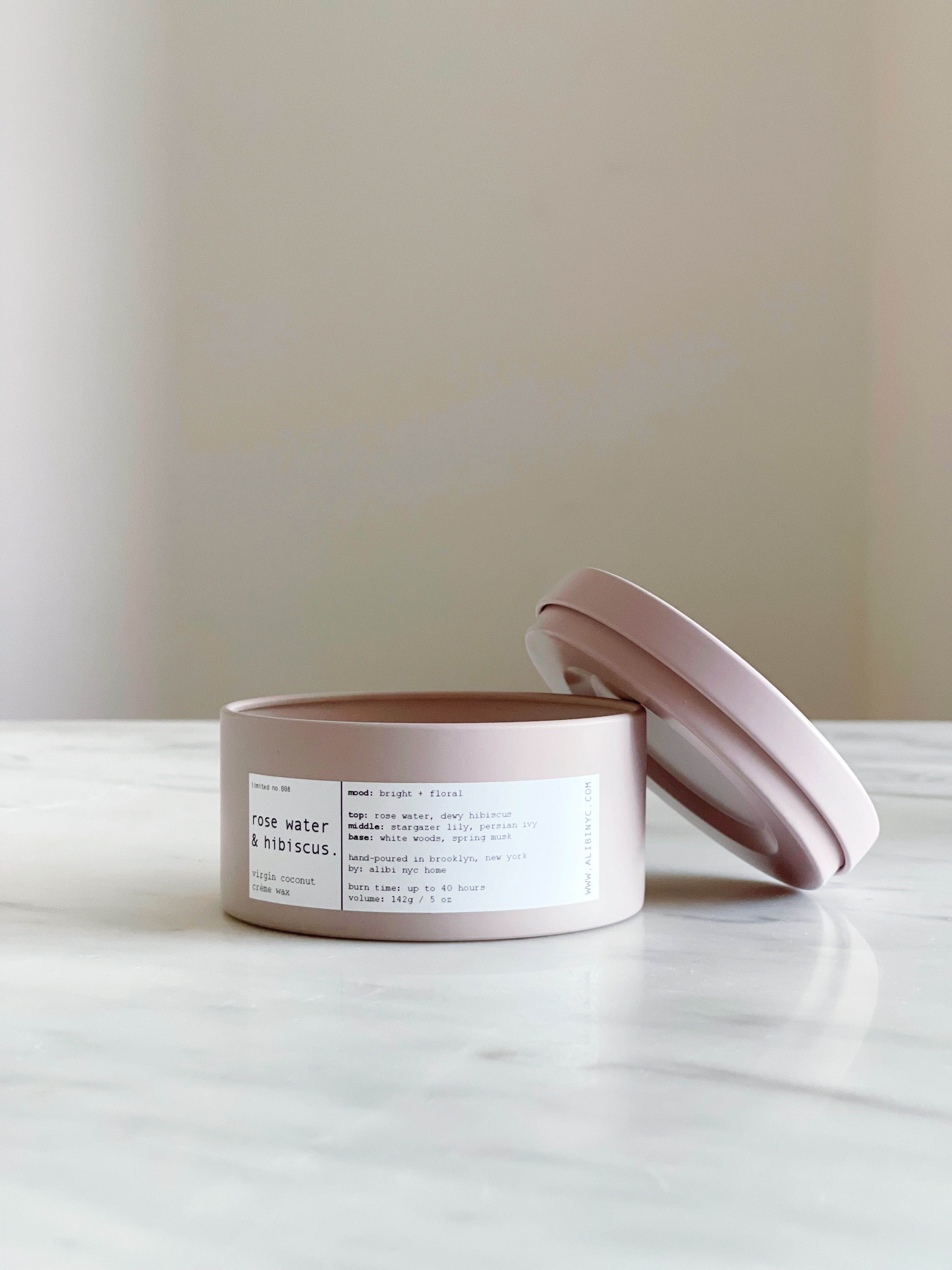 ROSE WATER & HIBISCUS | VIRGIN COCONUT CRÈME WAX & WOODEN WICK TRAVEL CANDLE