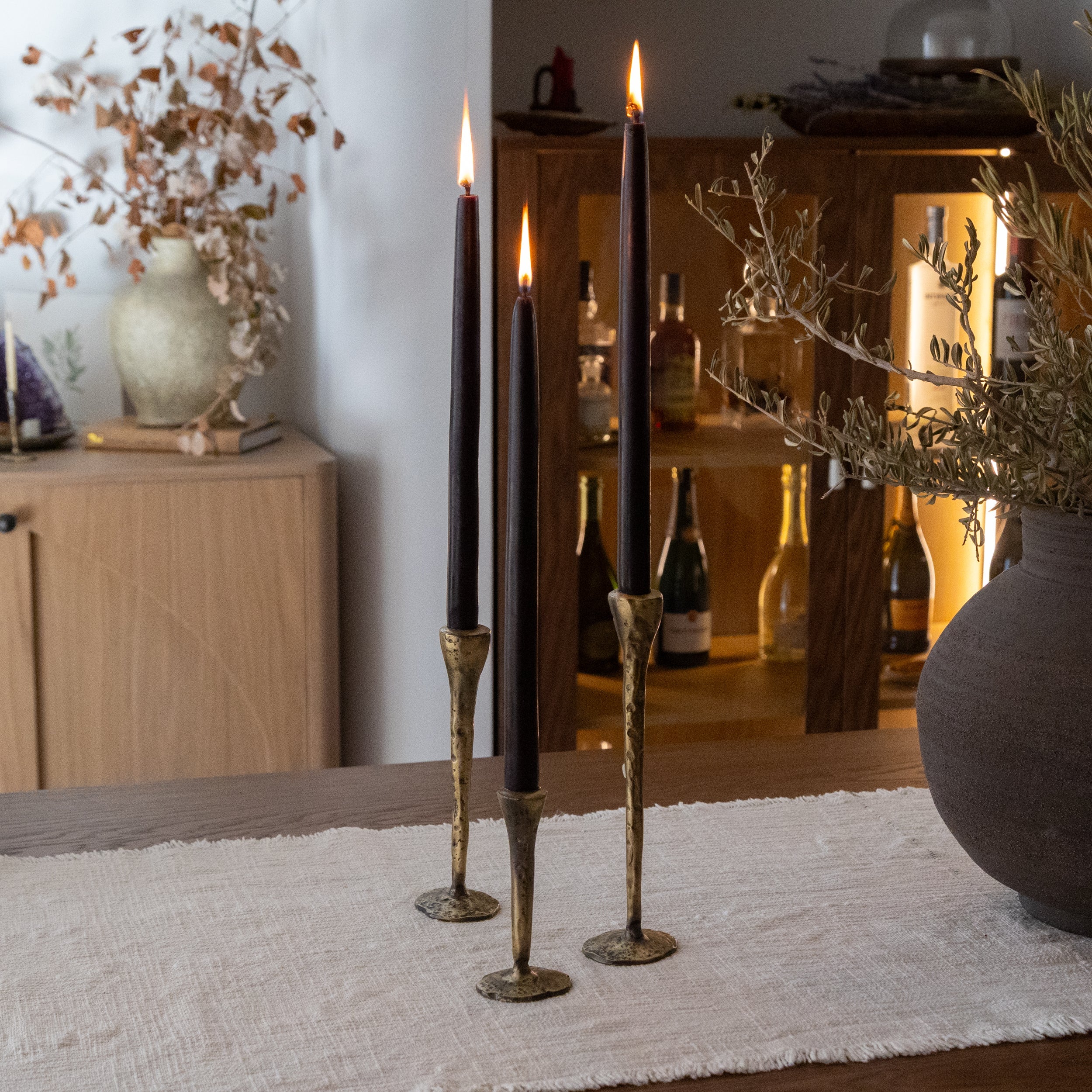 Antique Brass Large Candlesticks - Set of 3