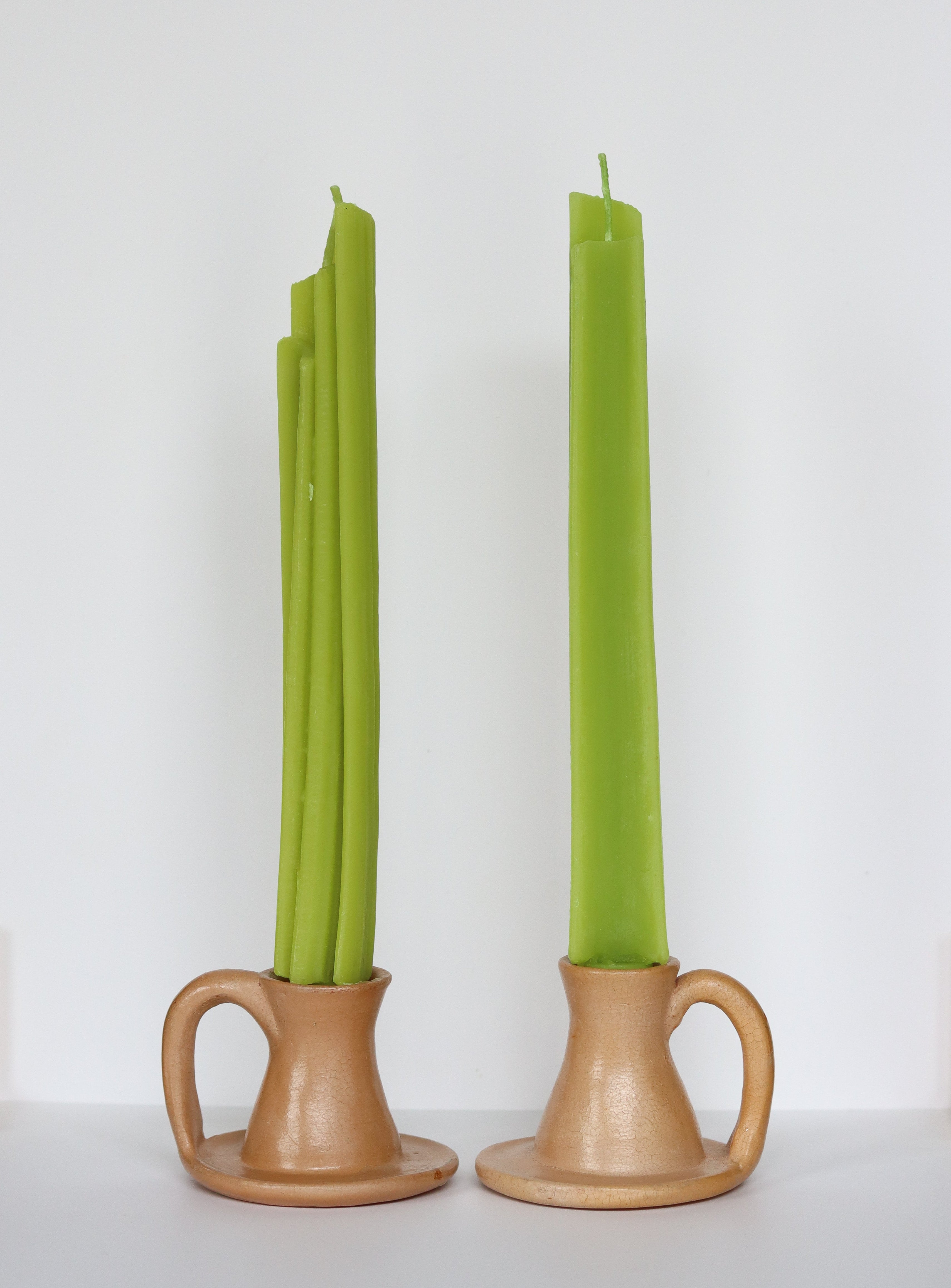 Celery Taper Beeswax Candles - Set of 2