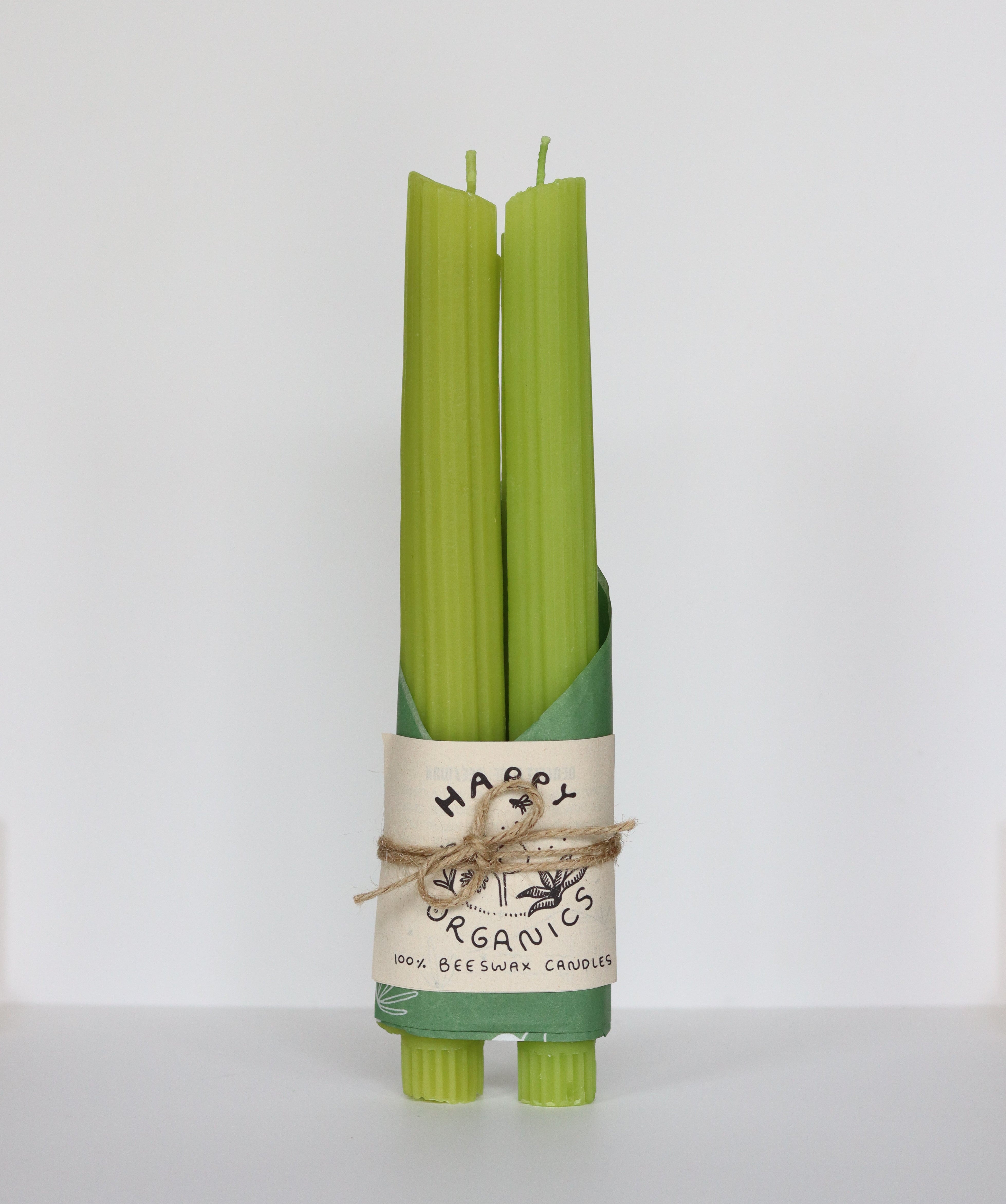 Celery Taper Beeswax Candles - Set of 2