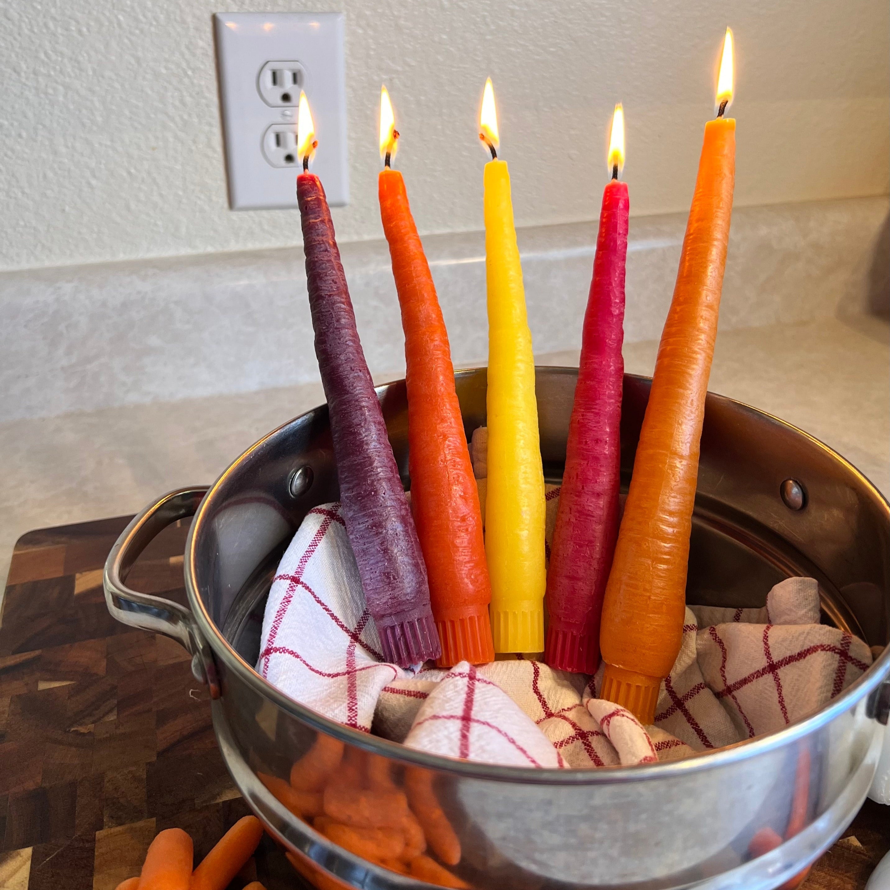 Rainbow Carrot Taper Beeswax candle - Set of 5